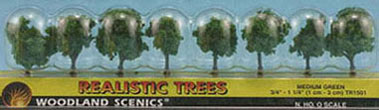 Dollhouse Miniature Medium Green Trees 3/4In 8Pcs